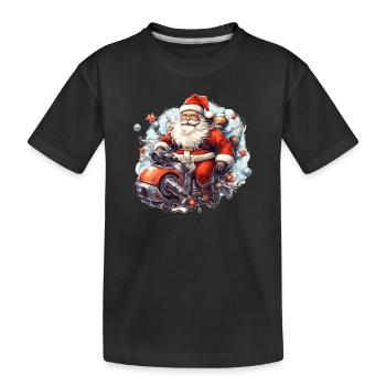 Santa Claus driving through snow with gift - Kids' Premium Organic T-Shirt - black - Front