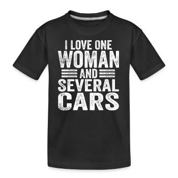 Ich liebe eine Frau und mehrere Autos lustiger Mechaniker - Kinder Premium Bio T-Shirt - Schwarz - Vorne