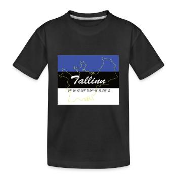 Tallinn - Hauptstadt mit GPS & Flagge - Kinder Premium Bio T-Shirt - Schwarz - Vorne