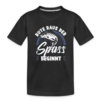 Rute Raus Der Spaß Beginnt Angler - Kinder Premium Bio T-Shirt - Schwarz - Vorne