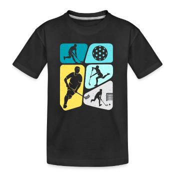 Unihockey Floorballspieler Jungen Kinder Floorball - Kinder Premium Bio T-Shirt - Schwarz - Vorne
