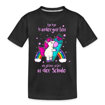 Einschulung Schuleinführung Schulkind Einhorn - Kinder Premium Bio T-Shirt - Schwarz - Vorne