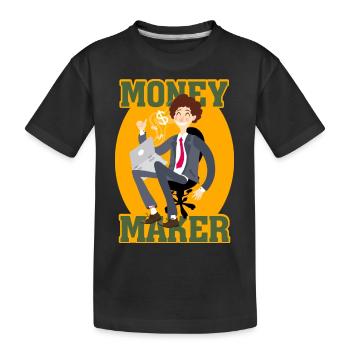 Young business man with laptop and swivel chair - Kids' Premium Organic T-Shirt - black - Front