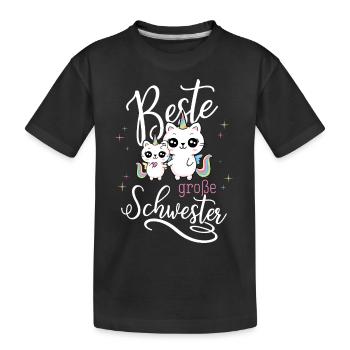 Beste große Schwester - Katze Einhorn Geschwister - Kinder Premium Bio T-Shirt - Schwarz - Vorne