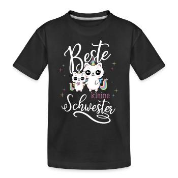 Beste kleine Schwester - Katze Einhorn Geschwister - Kinder Premium Bio T-Shirt - Schwarz - Vorne
