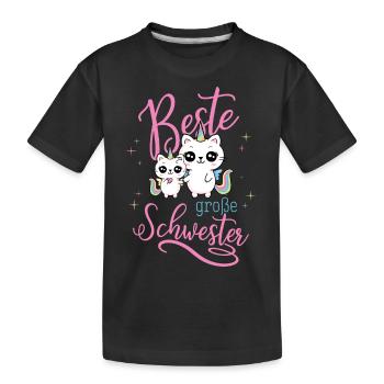 Beste große Schwester - Katze Einhorn Geschwister - Kinder Premium Bio T-Shirt - Schwarz - Vorne