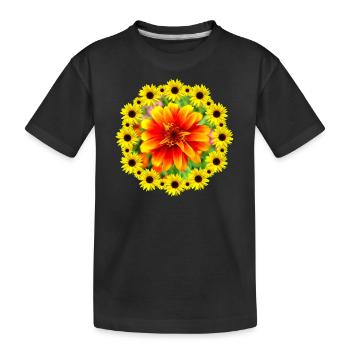 bunte Blume mit Sonnenblumen, Blumenranke, blumig - Kinder Premium Bio T-Shirt - Schwarz - Vorne