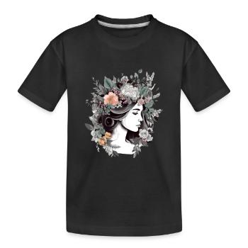 Flowery woman - Kids' Premium Organic T-Shirt - black - Front