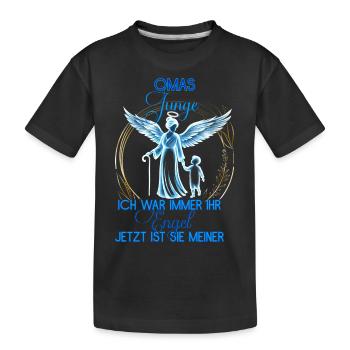 Omas Junge, Gedenken Engel Erinnerung Geschenk - Kinder Premium Bio T-Shirt - Schwarz - Vorne