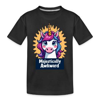 Majestätisch unbeholfenes Einhorn Nahaufnahme Design - Kinder Premium Bio T-Shirt - Schwarz - Vorne