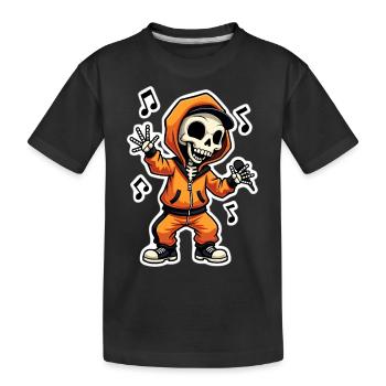 Skeleton Rapper in orangefarbener Jogginghose mit Kapuze - Kinder Premium Bio T-Shirt - Schwarz - Vorne