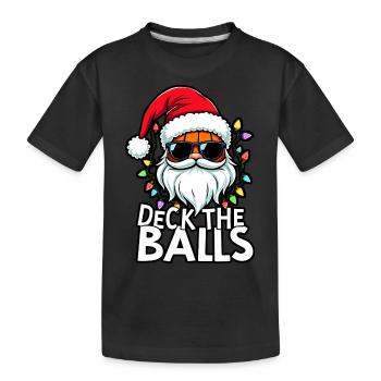 Basketball Im Weihnachtsmannkostüm "Deck The Balls - Kinder Premium Bio T-Shirt - Schwarz - Vorne
