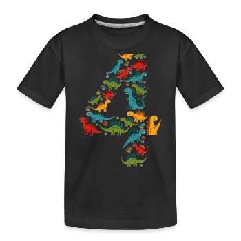 4th Birthday Dino Child - Kids' Premium Organic T-Shirt - black - Front