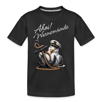 Ahoi Warnemünde ! Lustige Möwe mit Anker - Kinder Premium Bio T-Shirt - Schwarz - Vorne