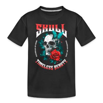 Totenkopf Totenschädel Schmetterling Rose Blume - Kinder Premium Bio T-Shirt - Schwarz - Vorne