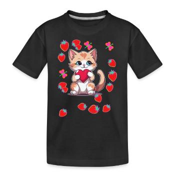 Années 80 Rétro Chat Chats Fraises Fraise Enfants - T-shirt bio Premium Enfant - noir - Devant