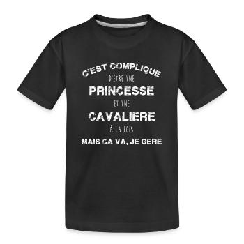 C est compliqué d'être une princesse et cavalière - T-shirt bio Premium Enfant - noir - Devant