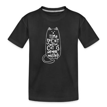 Spend time with cat leisure kitty gift - Kids' Premium Organic T-Shirt - black - Front