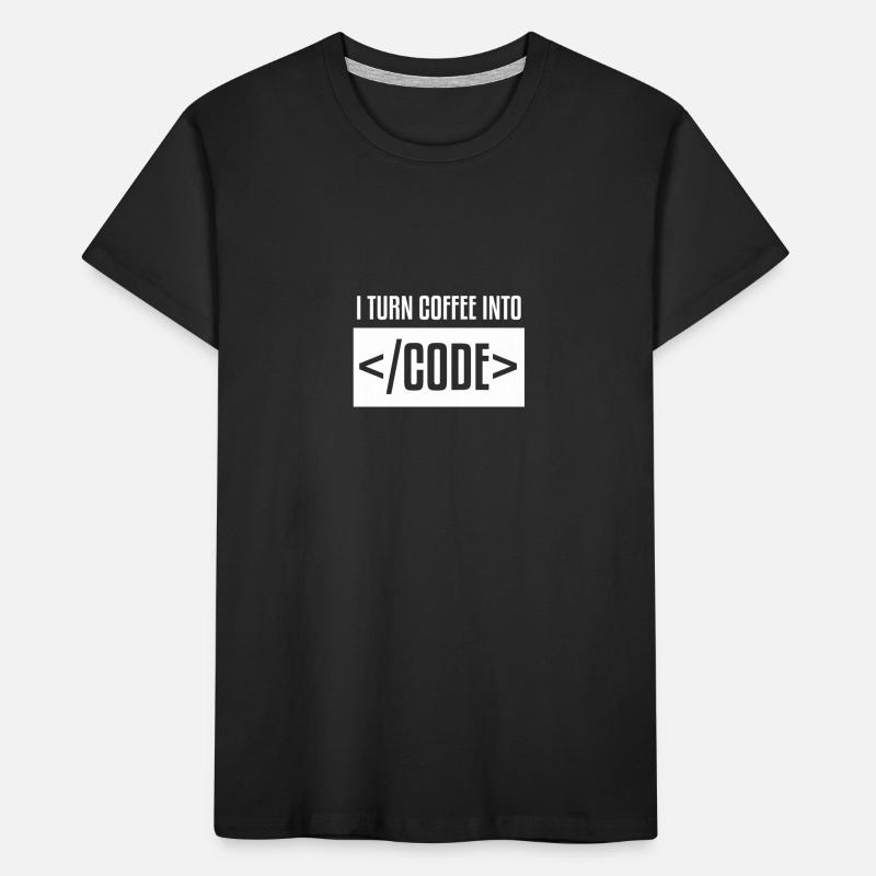 I turn coffee into code WHITE Computer T-Shirt Kids' Premium Organic T-Shirt