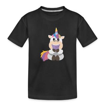 Licorne lisant une idée cadeau livre rat de bibliothèque - T-shirt bio Premium Enfant - noir - Devant