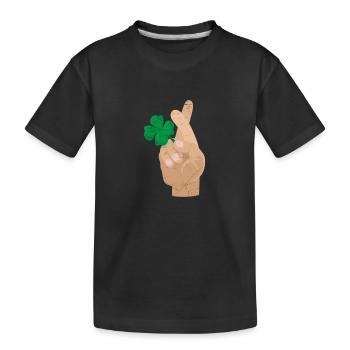 Cloverleaf finger crossed Good luck gift idea - Kids' Premium Organic T-Shirt - black - Front