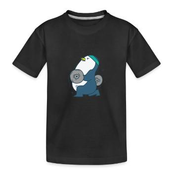 Pingouin fait du fitness avec des poids d’oiseau - T-shirt bio Premium Enfant - noir - Devant
