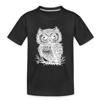 Chouette des forêts à grands yeux sur une branche - T-shirt bio Premium Enfant - noir - Devant