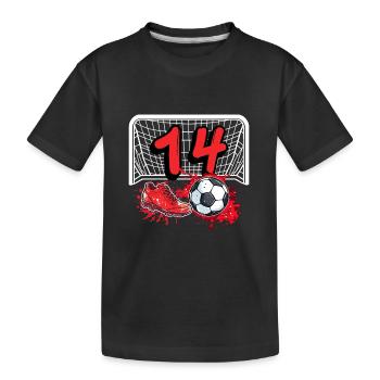 14. Geburtstag Fußball - Kinder Premium Bio T-Shirt - Schwarz - Vorne