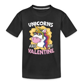 Valentine's Day Gift February 14 Cute Unicorn - Kids' Premium Organic T-Shirt - black - Front