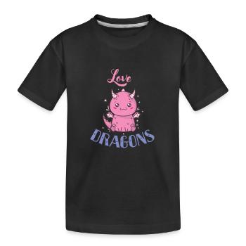 Love Dragons Fabeltier Drache - Kinder Premium Bio T-Shirt - Schwarz - Vorne