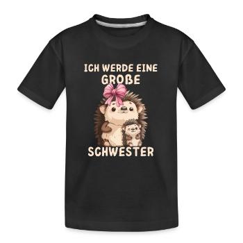 Ich werde eine große Schwester Igel - Kinder Premium Bio T-Shirt - Schwarz - Vorne