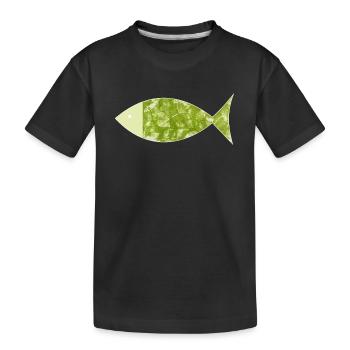 Fisch Ichthys Naturdruck Angeln Jesusfisch - Kinder Premium Bio T-Shirt - Schwarz - Vorne