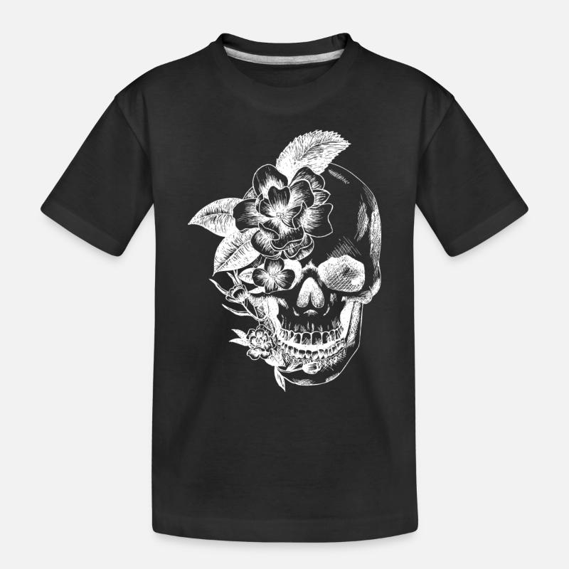 Schädel und Blumen - Kinder Premium Bio T-Shirt - Schwarz
