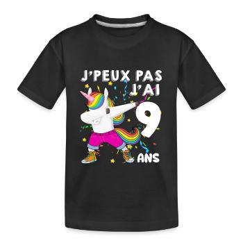 Je Peux Pas J'ai 9 ans Licorne - T-shirt bio Premium Enfant - noir - Devant
