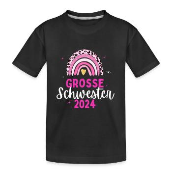 Ich werde Große Schwester 2024 Loading Regenbogen - Kinder Premium Bio T-Shirt - Schwarz - Vorne