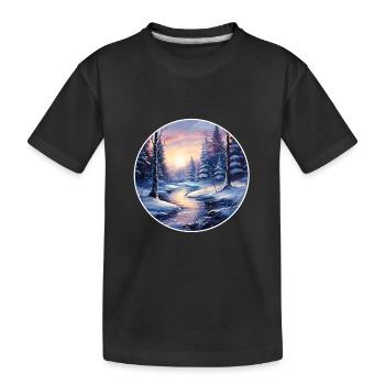 Winterlandschaft Wald mit Fluß - Kinder Premium Bio T-Shirt - Schwarz - Vorne