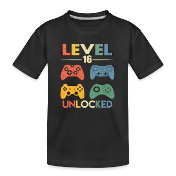 Level 16 Freigeschaltet 16. Videospieler Geburtstagskind - Kinder Premium Bio T-Shirt - Schwarz - Vorne