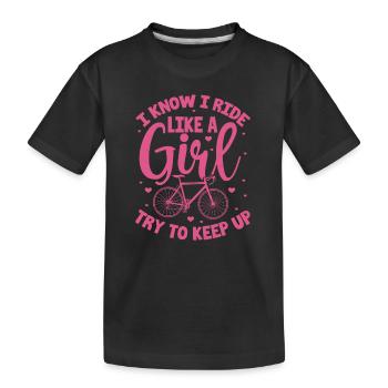 Ich weiß, dass ich wie ein Mädchen fahre und versuche, mit dem MTB Schritt zu halten - Kinder Premium Bio T-Shirt - Schwarz - Vorne