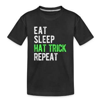 Essen, Schlafen, Hattrick, Wiederholung Cooler Eishockey-Fan - Kinder Premium Bio T-Shirt - Schwarz - Vorne