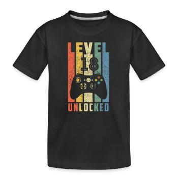 Level 18 freigeschaltet, 18. Videospieler-Geburtstag - Kinder Premium Bio T-Shirt - Schwarz - Vorne