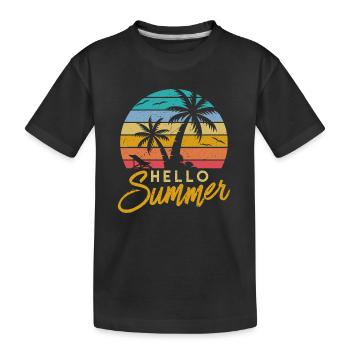 Hallo Sommer Retro Strandurlaub - Kinder Premium Bio T-Shirt - Schwarz - Vorne