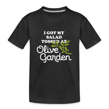 Ich bekam meinen Salat bei Olive Garden Apparel geworfen - Kinder Premium Bio T-Shirt - Schwarz - Vorne