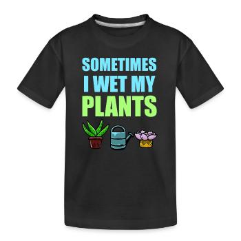Parfois, je mouille mes plantes jeu de mots blague jardin vert - T-shirt bio Premium Enfant - noir - Devant