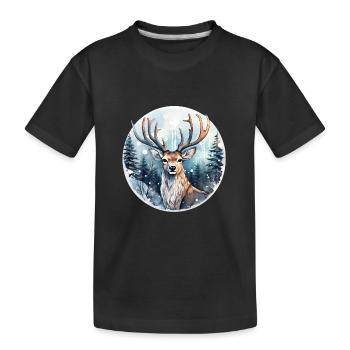 Hirsch im schneebedeckten Wald - Kinder Premium Bio T-Shirt - Schwarz - Vorne