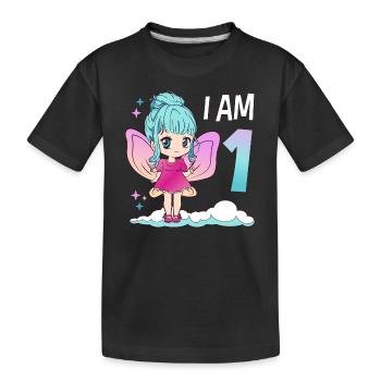 1er anniversaire fée fille 1 an kawaii - T-shirt bio Premium Enfant - noir - Devant