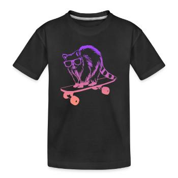 Skater Waschbär Skateboard Tricks Skateboarding - Kinder Premium Bio T-Shirt - Schwarz - Vorne