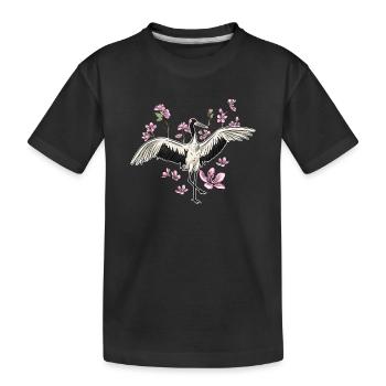 Kranich - Kinder Premium Bio T-Shirt - Schwarz - Vorne