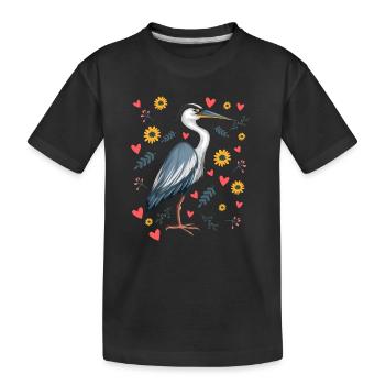 Reiher Herzschlag Vogelliebhaber - Kinder Premium Bio T-Shirt - Schwarz - Vorne