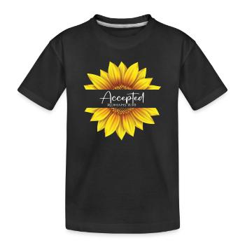 Christliches Sonnenblumendesign Ich bin akzeptiert Römer 8 - Kinder Premium Bio T-Shirt - Schwarz - Vorne