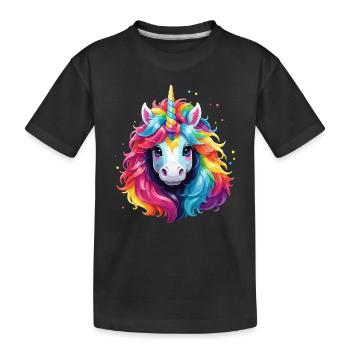 Einhorn Regenbogen Pony Mädchen Kinder - Kinder Premium Bio T-Shirt - Schwarz - Vorne